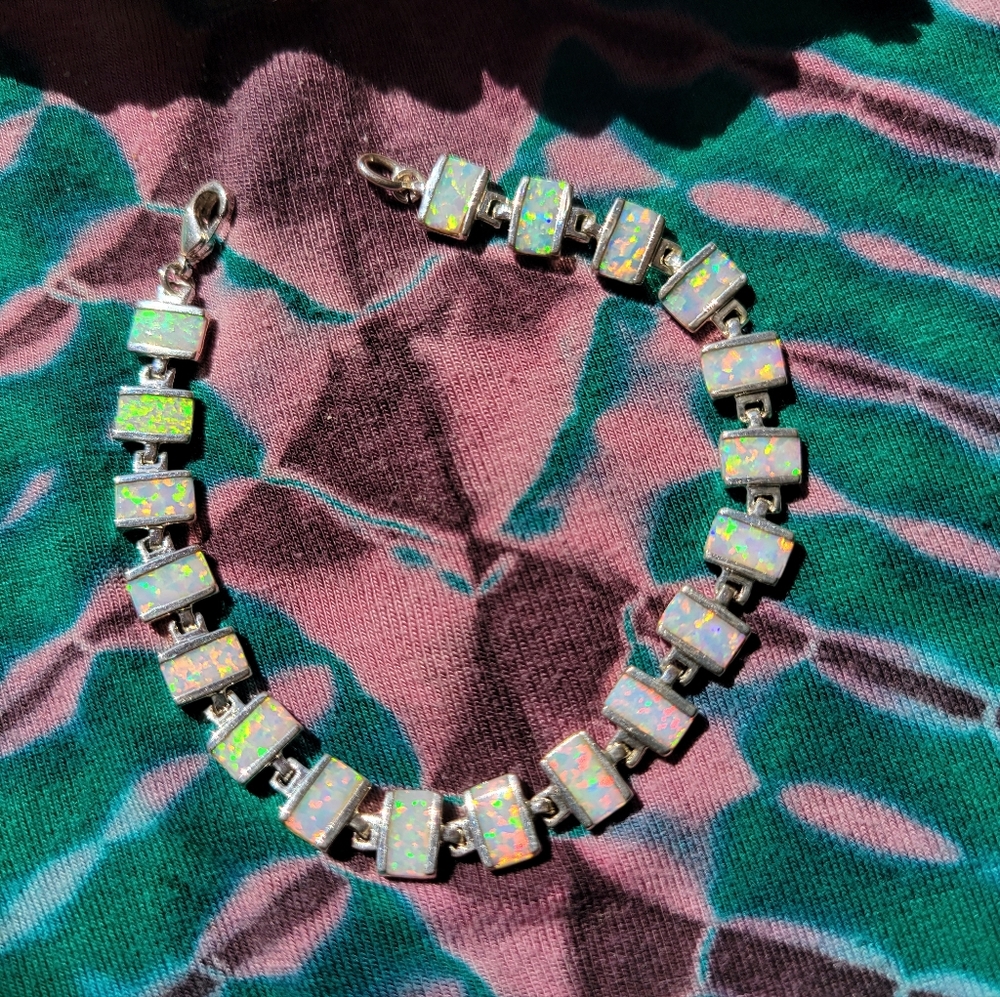 Opal stone, sterling silver bracelet, beautiful colors!